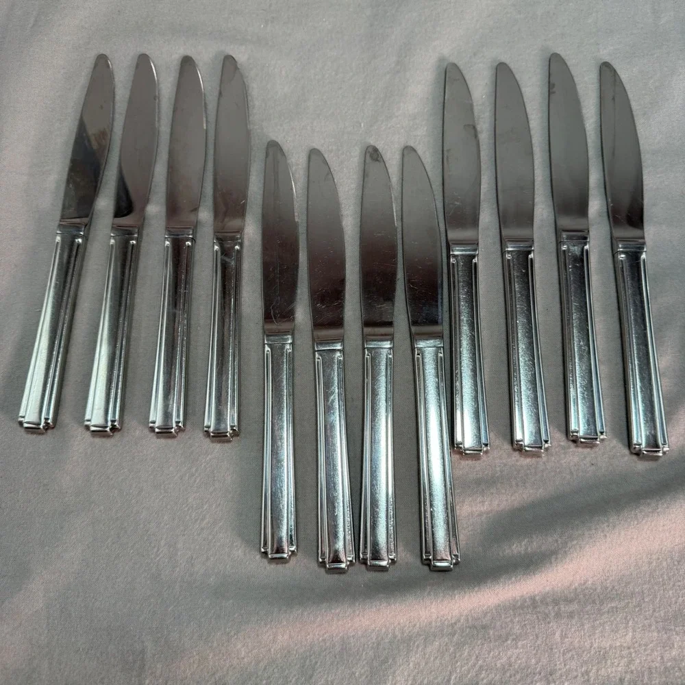 Oneida Etage 12pc Place / Dinner Knives 18/10 Stainless Steel 2529 Post Modern